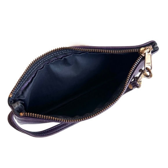 Vintage Leather Detachable Wristlet Pouch- Eggplant Purple - Picture 5 of 11